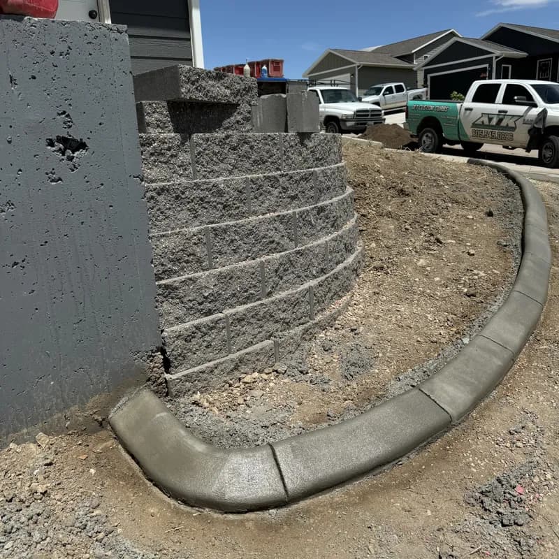 Fresh concrete landscape curbing being extruded on-site by ATK Landscaping in Rapid City, SD